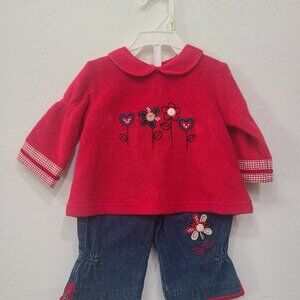 Baby Girl Sweater & Jeans Set – Red Flower Print, 3–6M, 2pc, Nwt